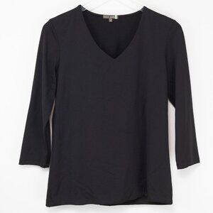 JudyP Karen Top V-Neck 3/4 Sleeve Shirt Relaxed Fit Stretch Black Size Small